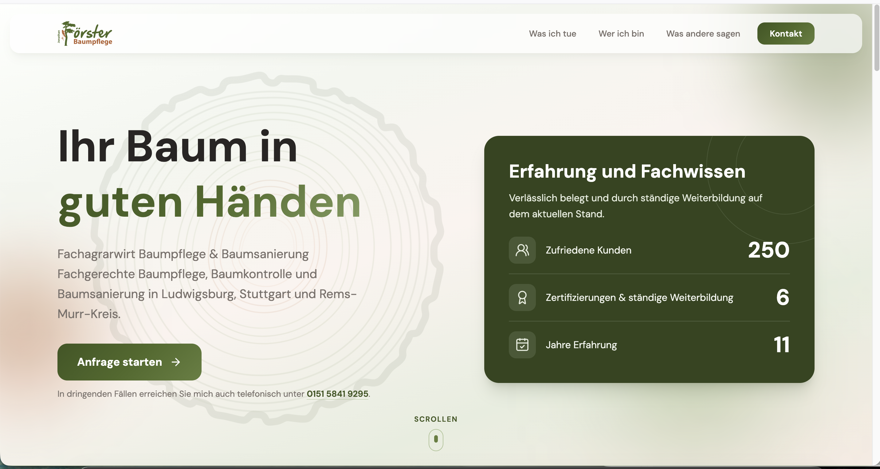 Startseite der Website von Förster Baumpflege